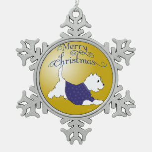 Fröhliches Weihnachts-Westie-Ornament Schneeflocken Zinn-Ornament