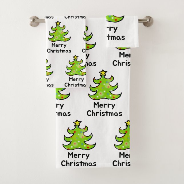 Fröhliches Weihnachtsbaum-Design mit Laune Badhandtuch Set (Insitu)