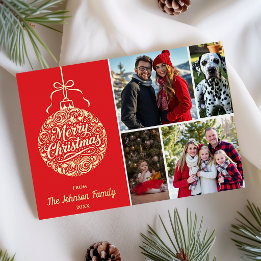 Fröhliches Weihnachtsbaum-Schmuck Familienfoto Folien Feiertagskarte