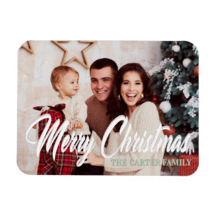 Fröhliches Weihnachtsfamilienfoto mit Weihnachtsba Magnet