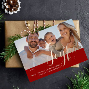 Fröhliches Weihnachtsfamilienfoto Moderne Schrift Folieneinladung