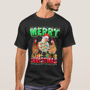 Fröhliches Weihnachtshuhn Santa-Hut Lichter Xmas T-Shirt