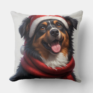Fröhliches Weihnachtshundporträt mit Weihnachtsman Kissen