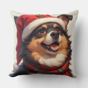 Fröhliches Weihnachtshundporträt mit Weihnachtsman Kissen