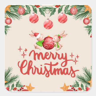 Fröhliches Weihnachtskaninchen Festiv-Aufkleber Quadratischer Aufkleber