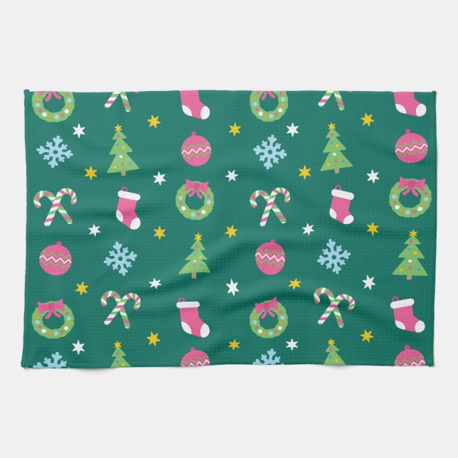 Fröhliches Weihnachtsmuster Geschirrtuch (Horizontal)