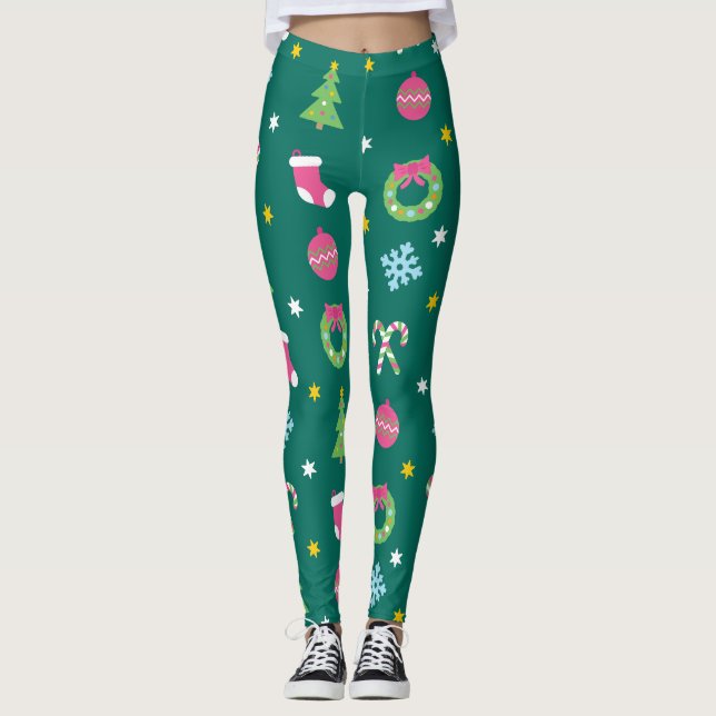 Fröhliches Weihnachtsmuster Leggings (Vorderseite)