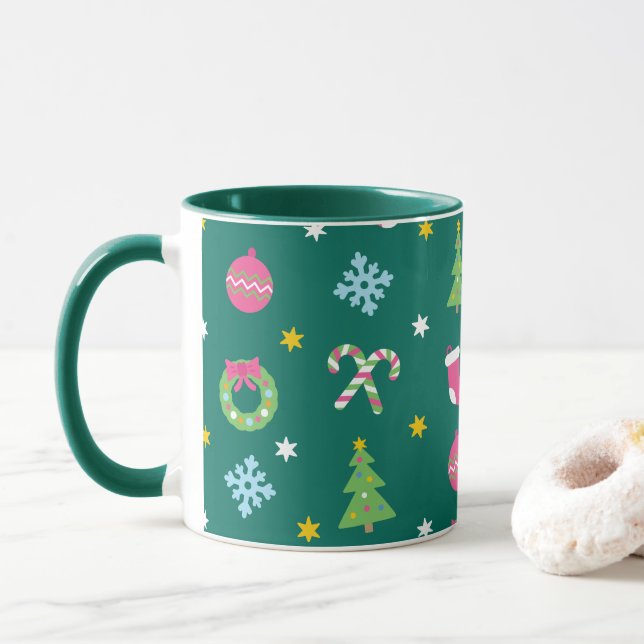 Fröhliches Weihnachtsmuster Tasse (Mit Donut)