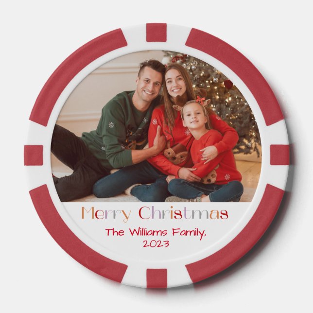 fröhliches Weihnachtsretro-Kalligrafie-Foto Pokerchips (Vorderseite)