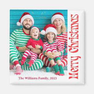 fröhliches Weihnachtsrotes Retro-Kalligrafie-Foto Magnet