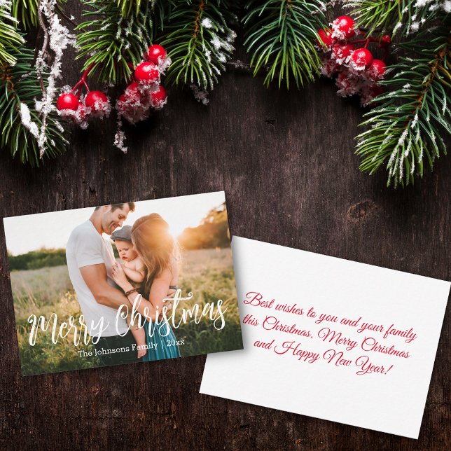 fröhliches Weihnachtsweiße Kalligraphie Foto Mitteilungskarte (Von Creator hochgeladen)