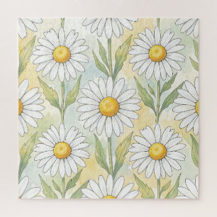 Fröhliches weißes Gänseblümchen-Blumenmuster Puzzle