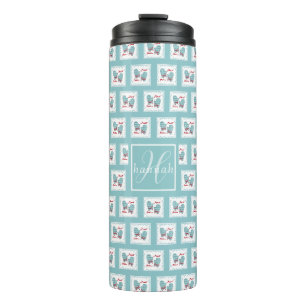 Fröhlichste Weihnachts-Handschuhe Roter Bogen Blau Thermosbecher