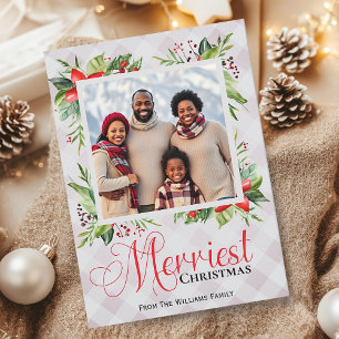 Fröhlichste Weihnachts-Karo-Schrift Familienfoto Feiertagskarte