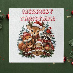 Fröhlichste Weihnachts-Waldtiere Familienfoto Puzzle