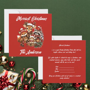 Fröhlichste Weihnachts-Waldtiere Familienparty Einladung