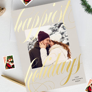 fröhlichste Weihnachtskalligraphie in Beige eines  Folien Feiertagskarte