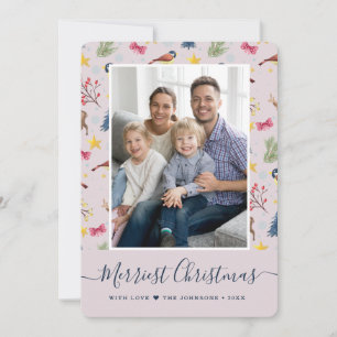 Fröhlichstes Weihnachts-Script-Muster-Foto Feiertagskarte
