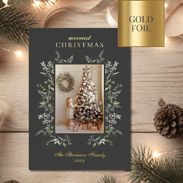 Fröhlichstes Weihnachts-Wasserfarben-Echtes Goldfo Folien Feiertagskarte