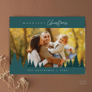 Fröhlichstes Weihnachtsfamilienfoto Outdoor Kiefer Postkarte