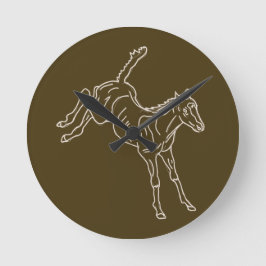 Frolcking Horse Foal - transparente Linie. Runde Wanduhr