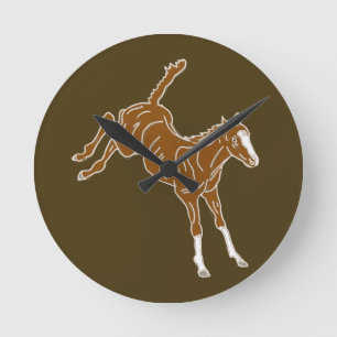 Frolcking Horse Foal - transparente ungefärbte Far Runde Wanduhr