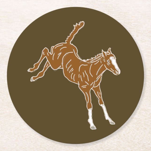 Frolcking Horse Foal - transparente ungefärbte Far Runder Pappuntersetzer (Vorderseite)