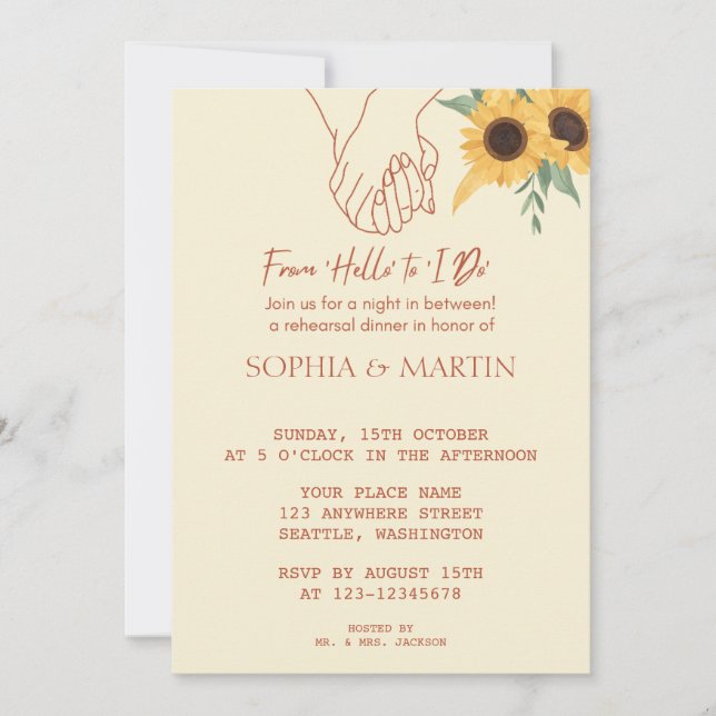 From ‘Hello’ to ‘I Do’ Rehearsal Dinner Invitation Einladung (Vorderseite)