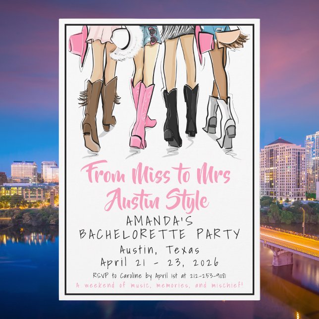 From Miss to Mrs — Austin Style Bachelorette Party Einladung (Von Creator hochgeladen)