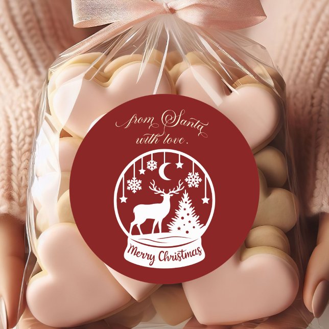 From Santa With Love Snow Globe Deer Runder Aufkleber (Von Creator hochgeladen)