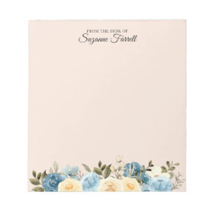 From the Desk of Name Watercolor Blue Floral Peach Notizblock
