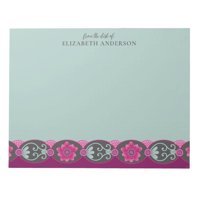 From the Desk of Pretty Teal Floral Notizblock (Vorderseite)