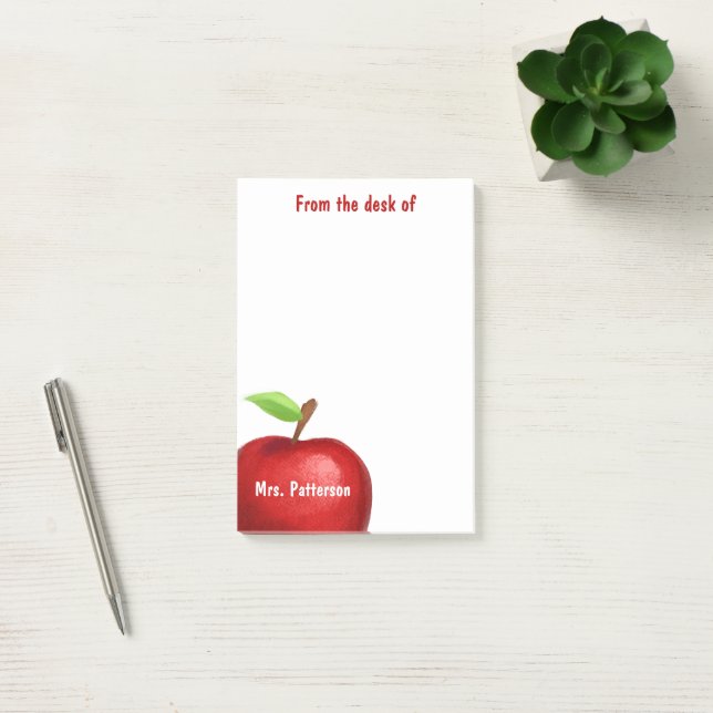 From the Desk of Teacher Red Apple Personalized  Post-it Klebezettel (Büro)