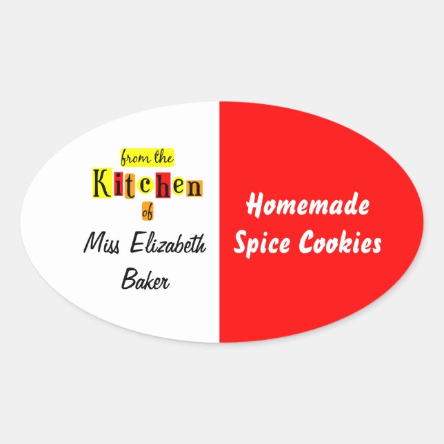 From the Kitchen of Retro Red Yellow Canning Ovaler Aufkleber (Vorderseite)