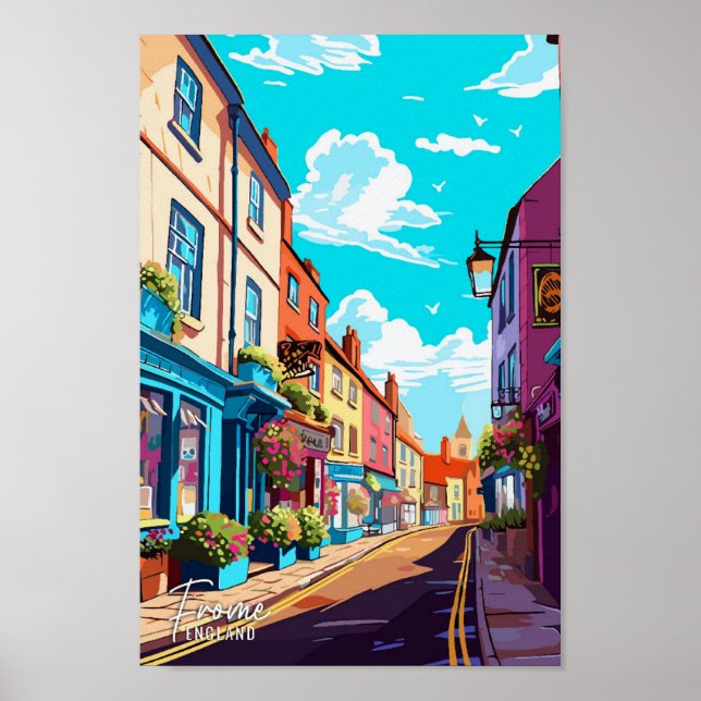 Frome England Art Vintage Travel Illustration Poster (Vorne)