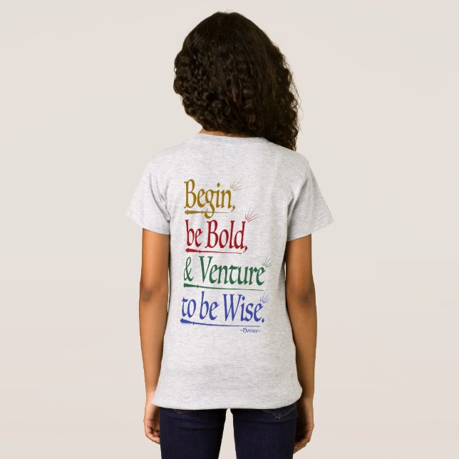 Front & Back - magische Horace Quote Girls' Slide T-Shirt (Schwarz voll)