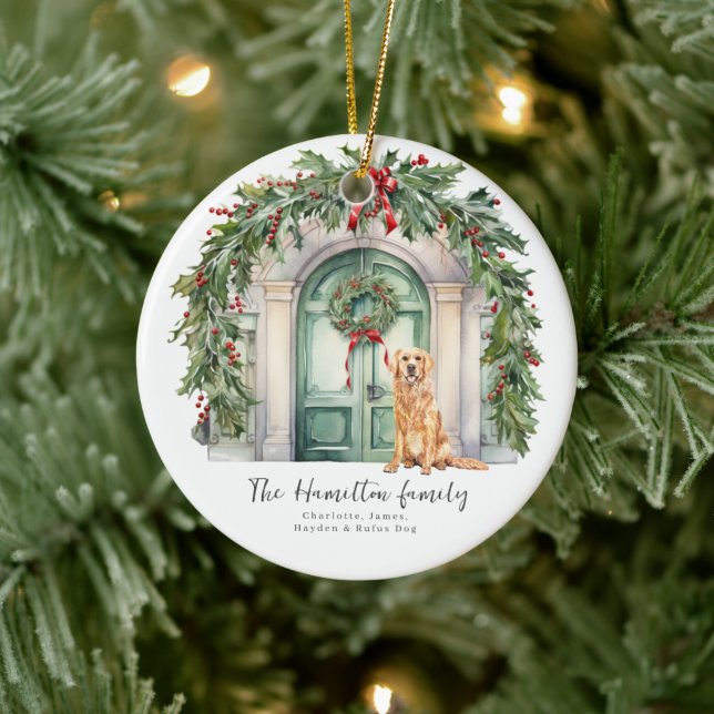 Front Door With Golden Retriever Christmas Keramik Ornament (Baum)