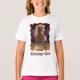 Front- und Rückseite Fire Horse Geburtstagsmädchen T-Shirt