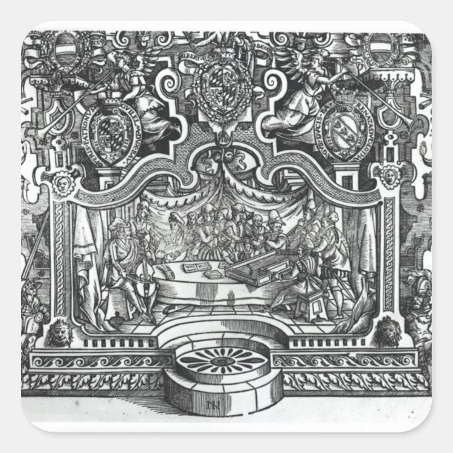 Frontispiece of 'Messes' von Roland de Lassus Quadratischer Aufkleber (Vorderseite)