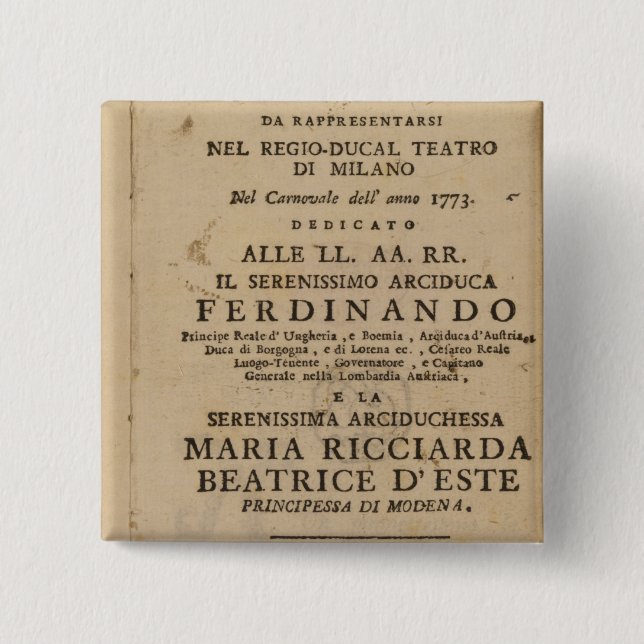Frontispiz von Mozart 'Lucio Silla Button (Vorderseite)