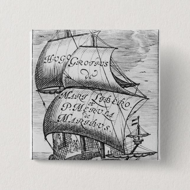 Frontispiz zu "De Mari Libero", durch Hugo Grotius Button (Vorderseite)