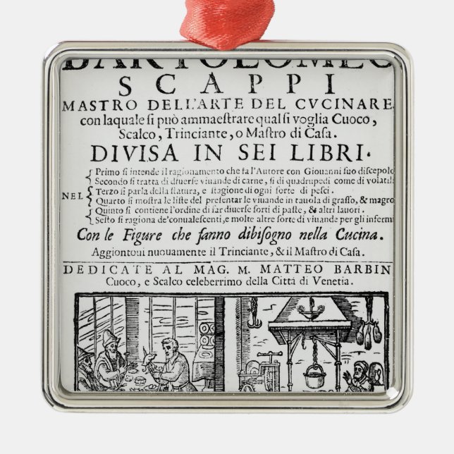 Frontispiz, zum des Buches von Bartolomeo Scappi Silbernes Ornament (Vorne)