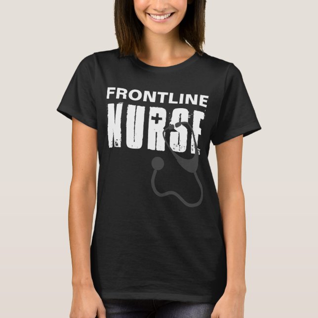 Frontline Nurse Stethoscope Silhouette Schwarz-wei T-Shirt (Vorderseite)