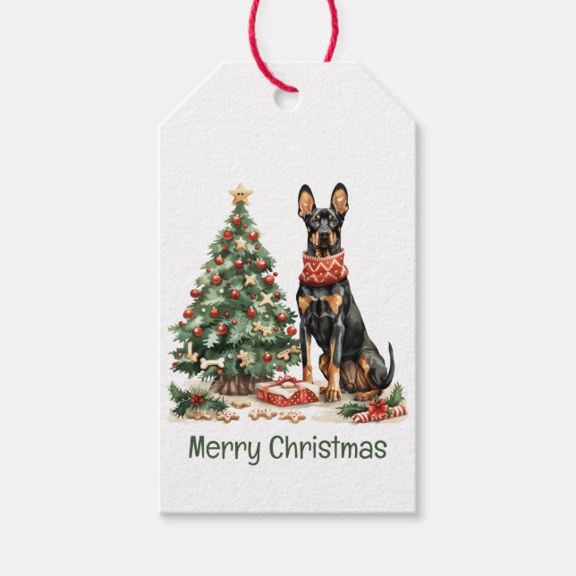 Frory Christmas Dobermann Hunde Geschenkanhänger (Vorderseite)