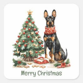 Frory Christmas Dobermann Hunde Quadratischer Aufkleber