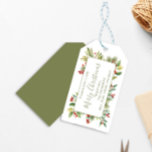 Frory Christmas Red Holly Greenery Geschenkanhänger<br><div class="desc">Dieses Design ist mit einem frohen Weihnachten,  rot und grün,  heiligen Beeren Geschenkschild,  grüne Blätter,  mit Skripttypografie,  und Aquarell,  Winter,  festliche,  Weihnachtsgeschenk Gunst Tag</div>