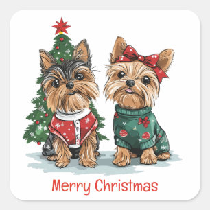 Frory Christmas Yorkie Dogs Quadratischer Aufkleber