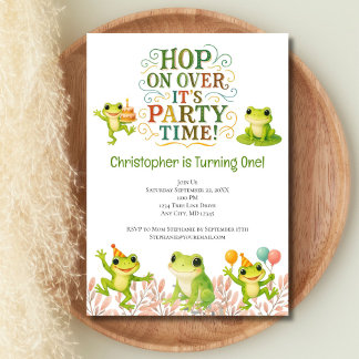 Frosch 1. Geburtstag Niedlich Trendy Einladung