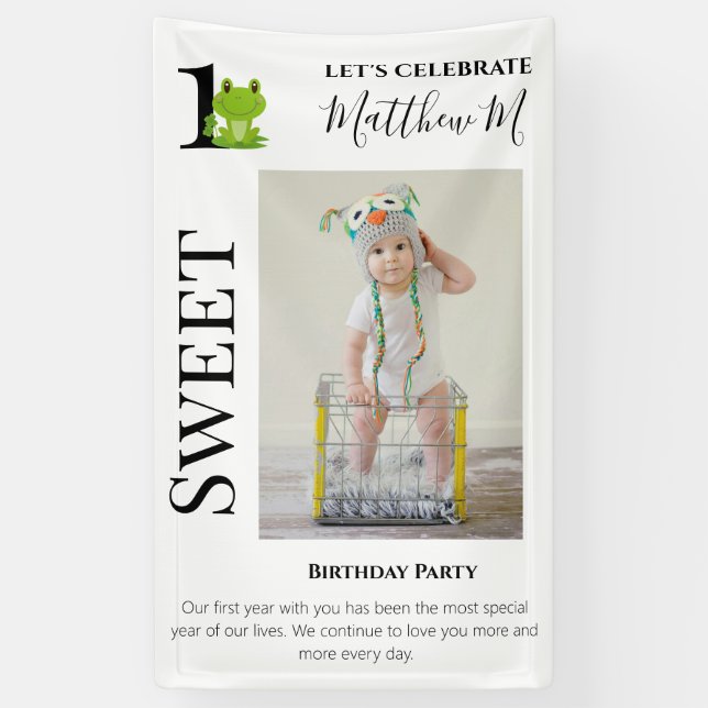 Frosch 1. Geburtstag Party Einladung Banner (Vertikal)