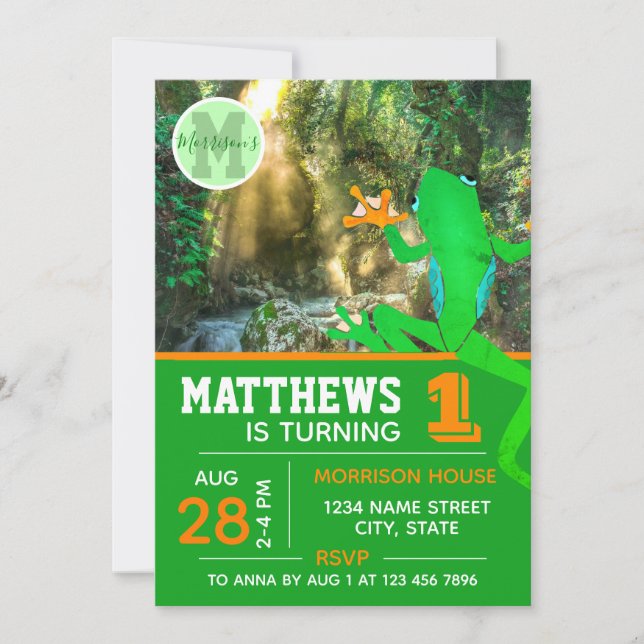 Frosch 1. Geburtstag Party frostiger tropischer Wi Einladung (Vorderseite)